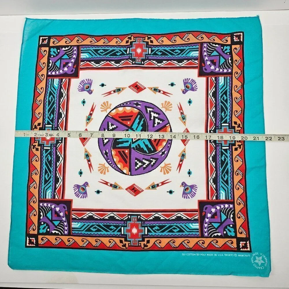Vtg Wamcraft Southwest Tribal Aztec Native American Bandanna USA Made‎ RN14193